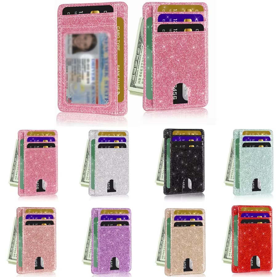 1 Stück glitzernde, schlanke, minimalistische Geldbörse, Ausweishalter, Vordertasche, Geldbörse, RFID-blockierendes Kreditkartenetui für Frauen und Mädchen