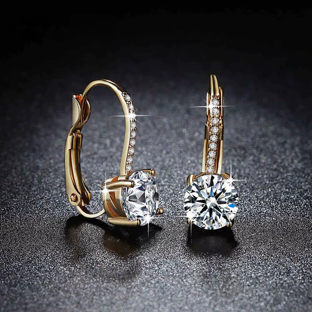 Exquisite helle Kristall Gold Farbe 925 Sterling Silber Farbe Ohrringe Mode cz Strass Schmuck für Frauen Großhandel Brincos