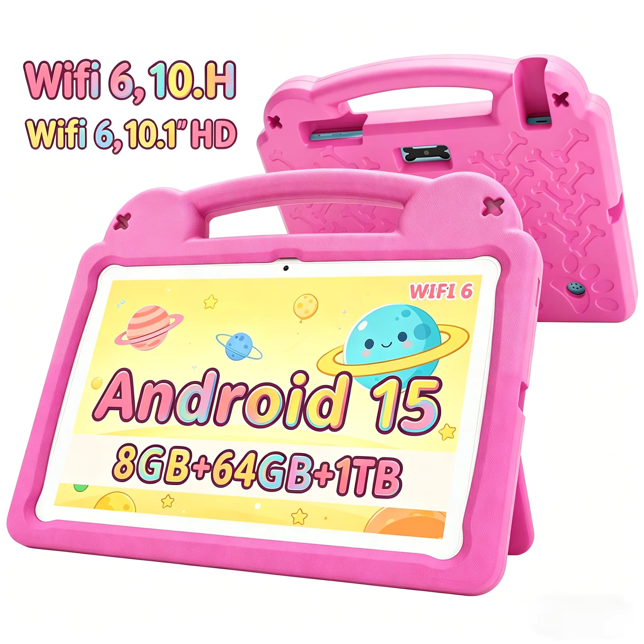 Paitanry Kinder-Tablet 10,1 Zoll Android 15 8GB+64GB 1280x800 HD-Display WiFi 6 Dual-Kamera Kindersicherung für Kleinkinder-Bildung