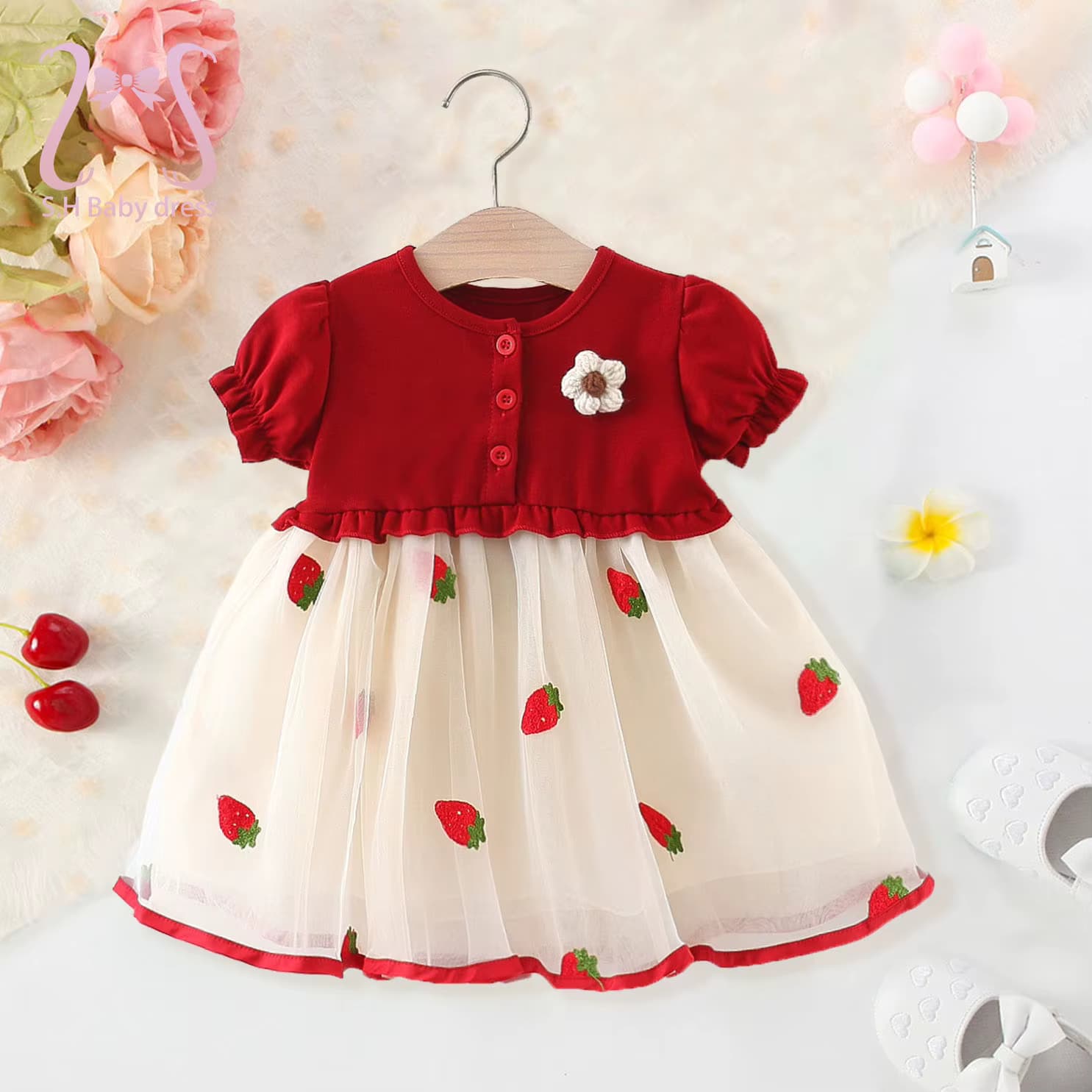 0-3 Jahre alte Kleinkinder Sommer Kleinkinder Kleid schöne Blume Kinder Kleidung Baby Mädchen süße Erdbeere Kleider Kid Daliy Kostüm