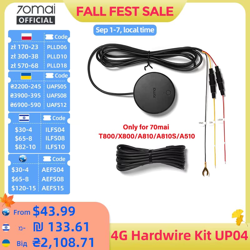 70mai 4G Hardwire Kit UP04 für 70mai T800 A810S A810 A510 X800 X200 4G LTE Modul Fernbedienung Live-Streaming 70mai UP04