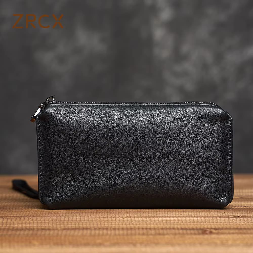 ZRCX männer Echte Leder Handtasche Top Schicht Rindsleder Handtasche männer Casual Weichem Leder Lange Brieftasche Einfache Mobile telefon Tasche