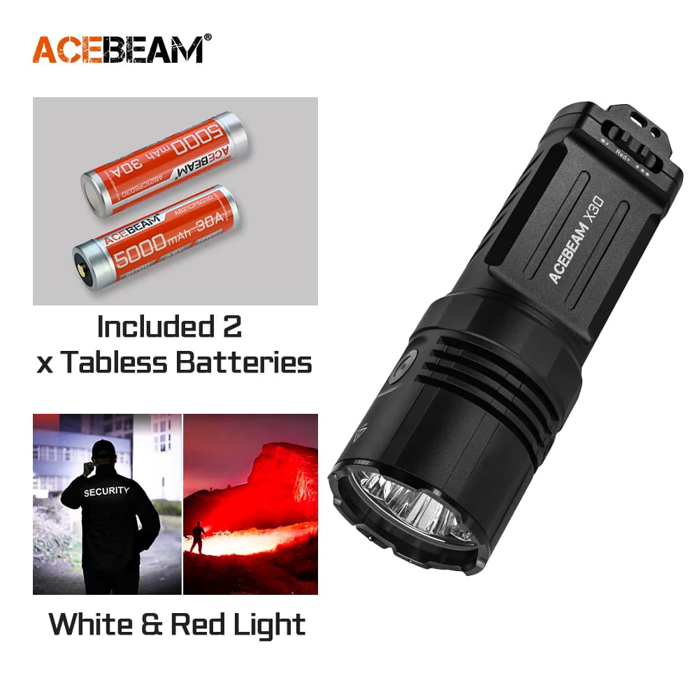 ACEBEAM Taktische Taschenlampe X30 USB-C-Ladeausgang CREE XHP70.2 LED 20000 Lumen 600 Meter Dual-Source-Suchscheinwerfer 21700