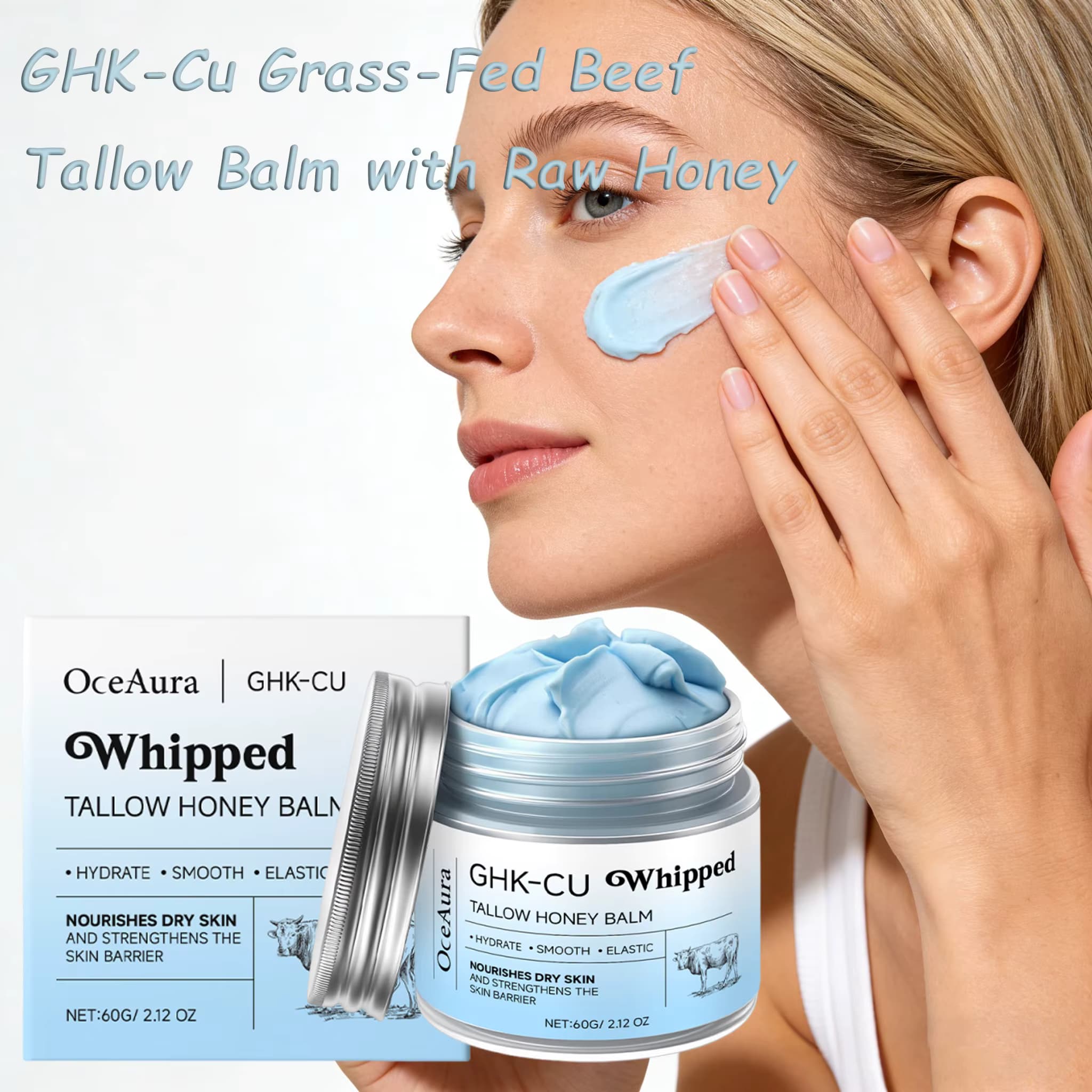 Kupferpeptide GHK-Cu Rindertalg für die Haut: Blauer Balsam Manuka-Honig Gesichts- und Körperfeuchtigkeitscreme für reife, trockene & empfindliche Haut