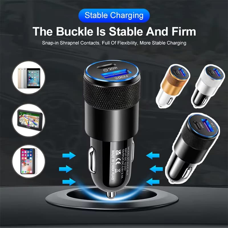 Mini-Autoladegerät USB PD Buchse Zigarettenanzünder Schnellladung Handy-Adapter 12-24V für iPhone Xiaomi Huawei Samsung