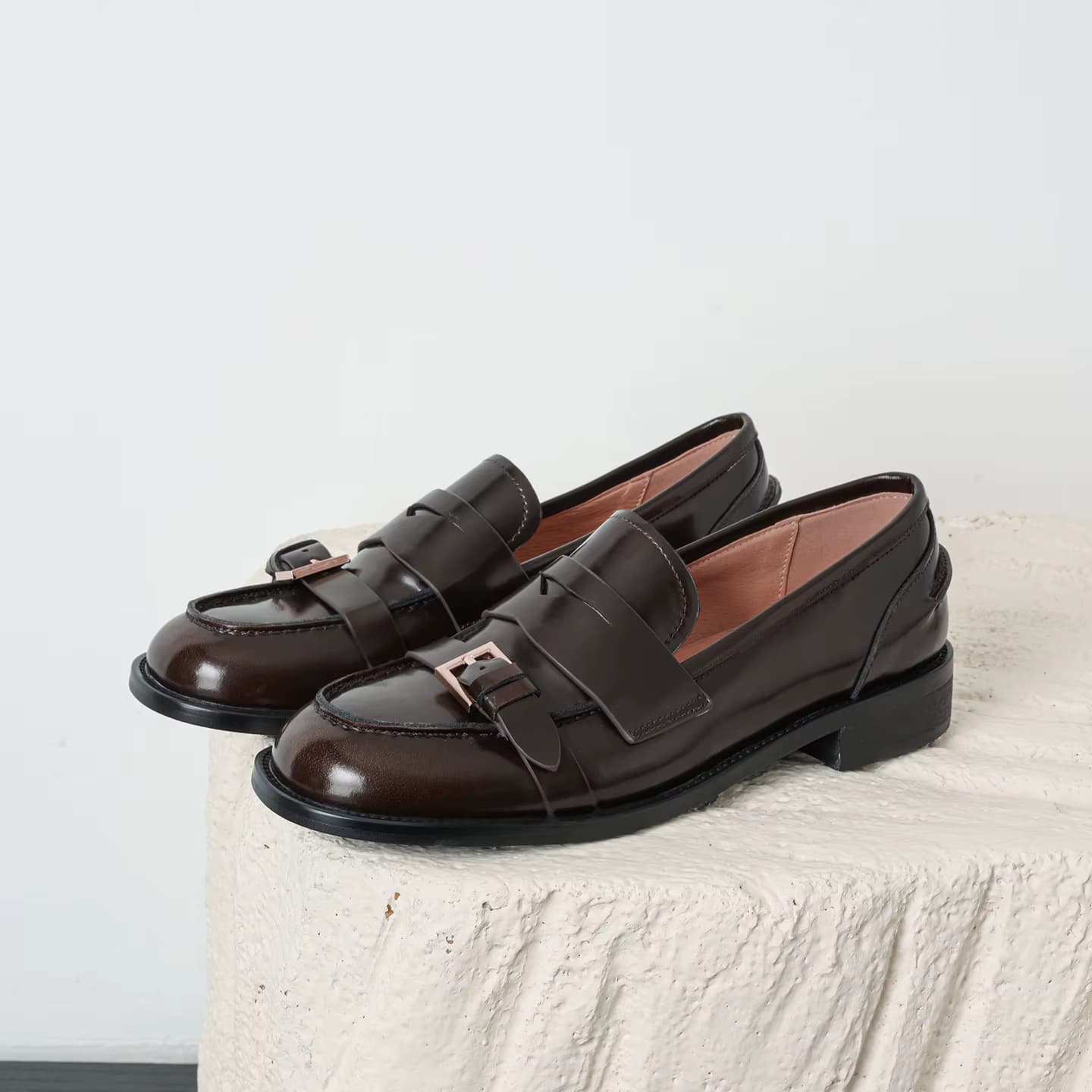 EAGSITY Loafer aus Rindsleder, Damenschuhe, klobiger Absatz, Freizeitschuhe, Pumps, Slip-On-Retro-Loafer, Freizeitschuhe