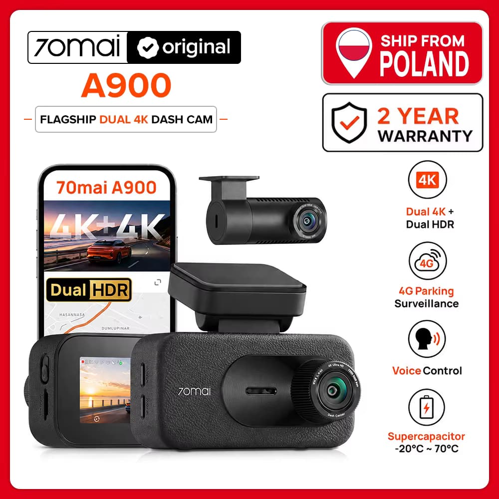 70mai A900 Dashcam 4K Vorne/Hinten Autokamera HDR Vorne/Hinten F1.55 Nachtsicht GPS WiFi6 Superkondensator Sprachsteuerung Notfallaufnahme bis 210s + Sperre 24H Parküberwachung Fahrzeugkamera