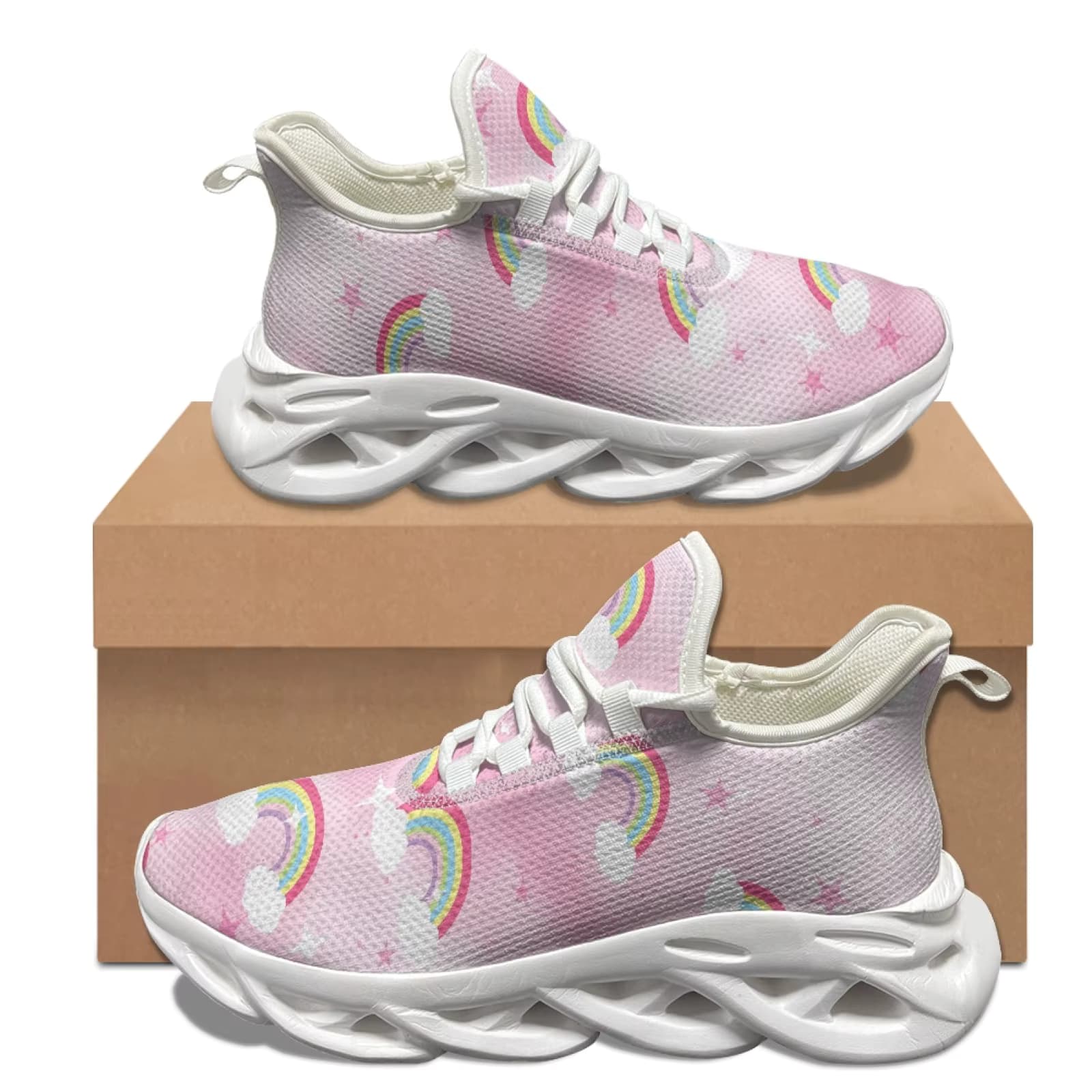XIXIRIMIDO Blade Laufschuhe, leichte Damen-Sneaker, Herren-Sport-Pendlerschuhe, bequem, atmungsaktiv, Rainbow Clouds