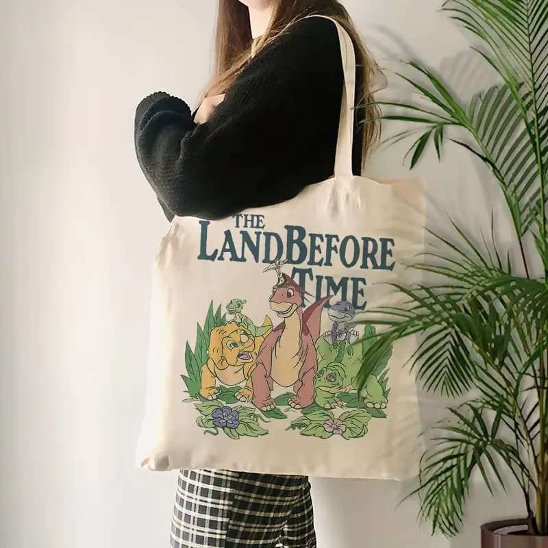 Das Land vor Zeit Pastell Dinosaurier Freunde Ote Tasche Shopper Leinwand Umhängetasche Eco Harajuku Einkaufstasche Frauen Tote weiblich