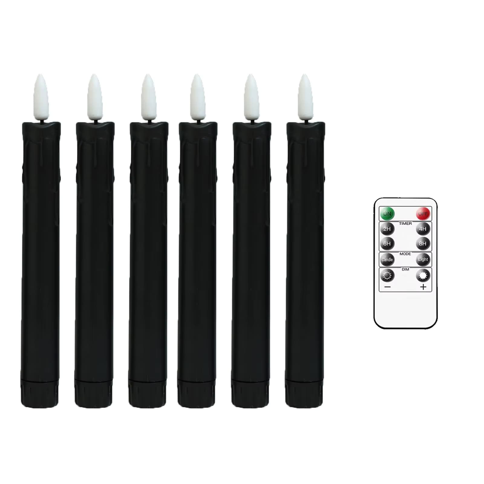 7 Zoll 3/6 Stück schwarzes ferngesteuertes LED-dekoratives Halloween-Kerzenlicht, batteriebetriebene flammenlose elektronische Hochzeitskerzen
