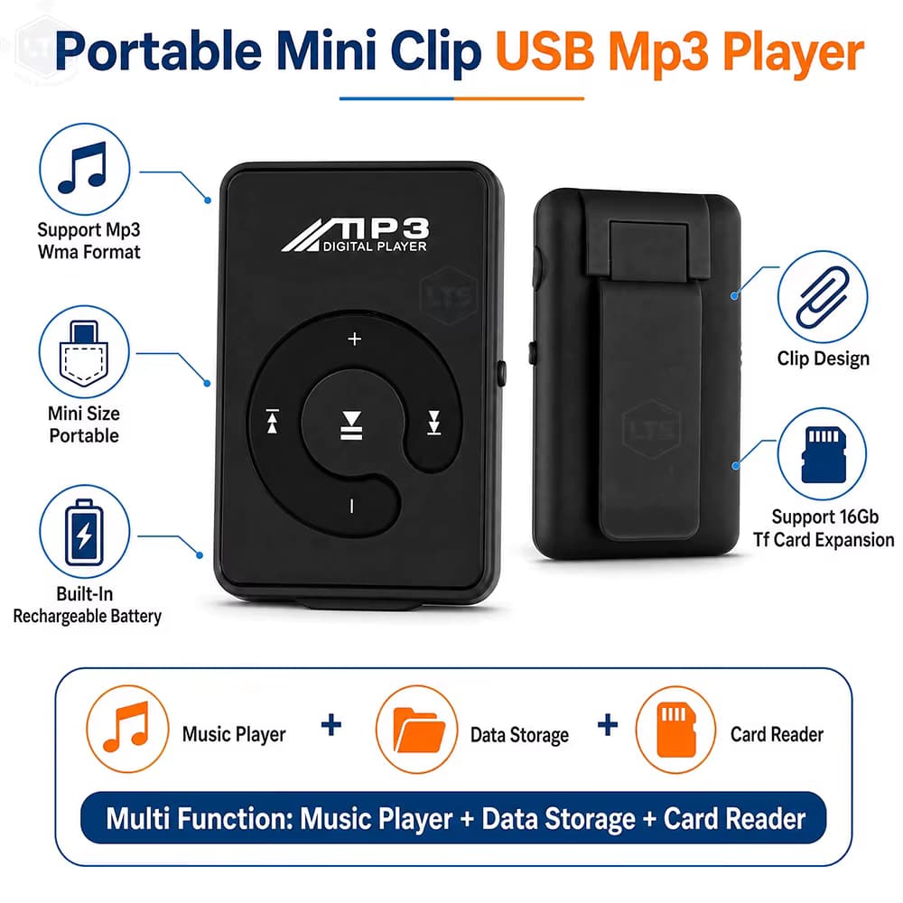Tragbarer Mini-Clip-MP3-Player, Musik-Media-Player, unterstützt SD-TF-Karten, modischer HiFi-MP3-Player, Walkman für Outdoor-Sport, Mini-Format, praktisch.