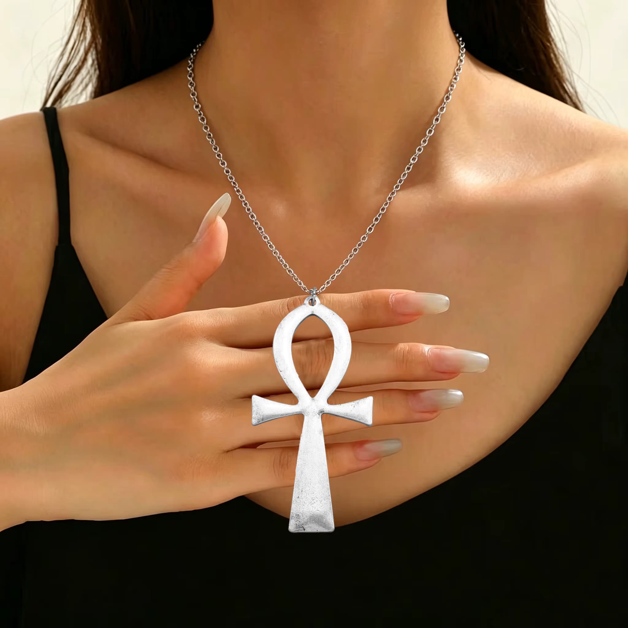 Vintage Ägyptisches Leben Big Ankh Kreuz Amulett Anhänger Männer Frauen Lange Kette Choker Halskette Religion Gebet Schmuck Mode Geschenke