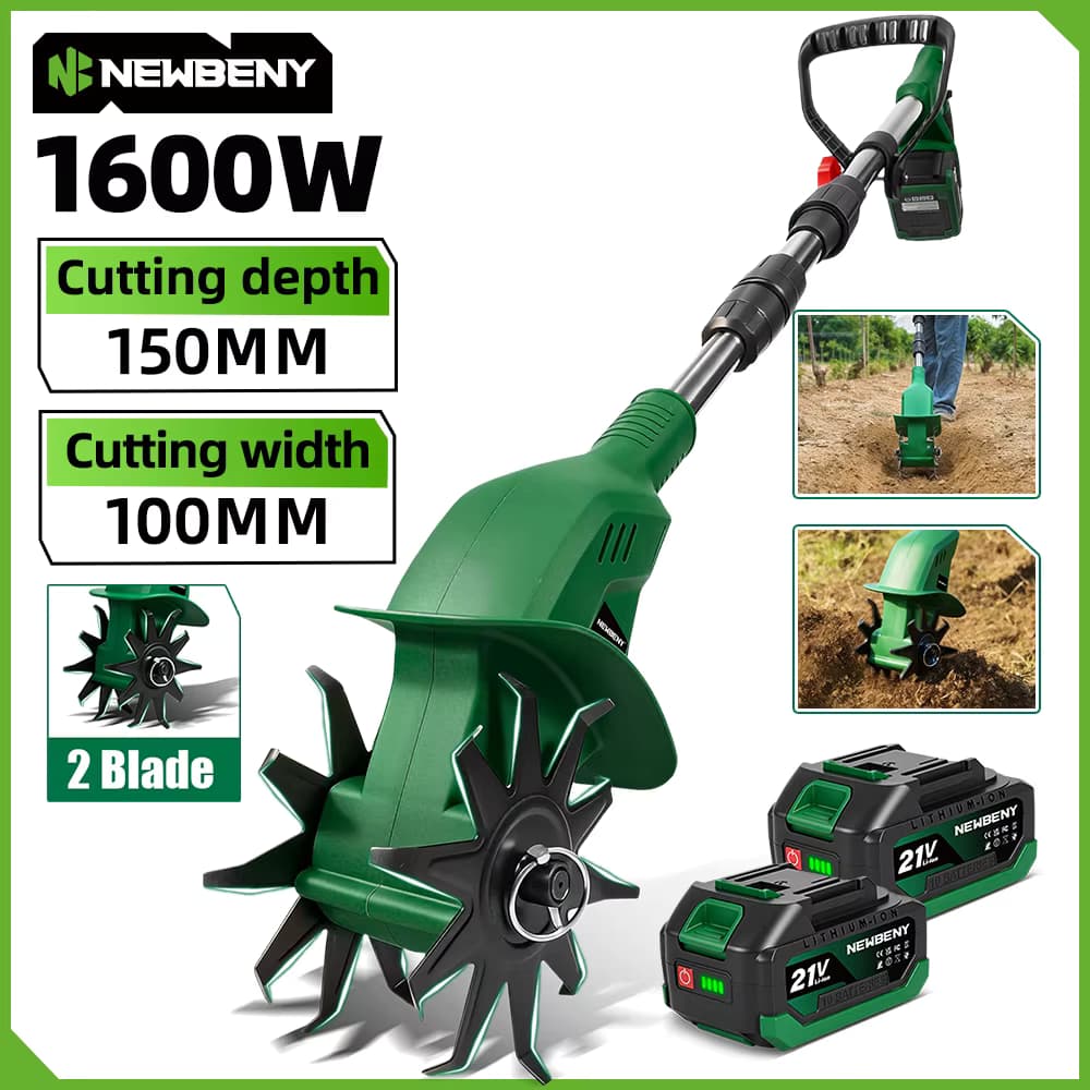NewBeny 1600W Elektrischer Vertikutierer, Gartenfräse, Gartenkultivator, Rototiller, Motocultor, Werkzeug für Makita-Akkus
