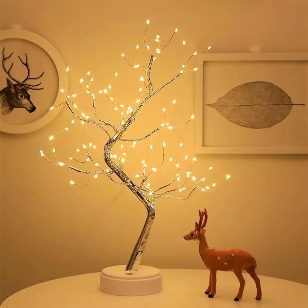 Helle Baum-Tischplatte, LED, schimmerndes Baumlicht, USB/batteriebetrieben, Touch-Schalter, Nachtlicht, Zweiglichter für Urlaub, Heimdekoration