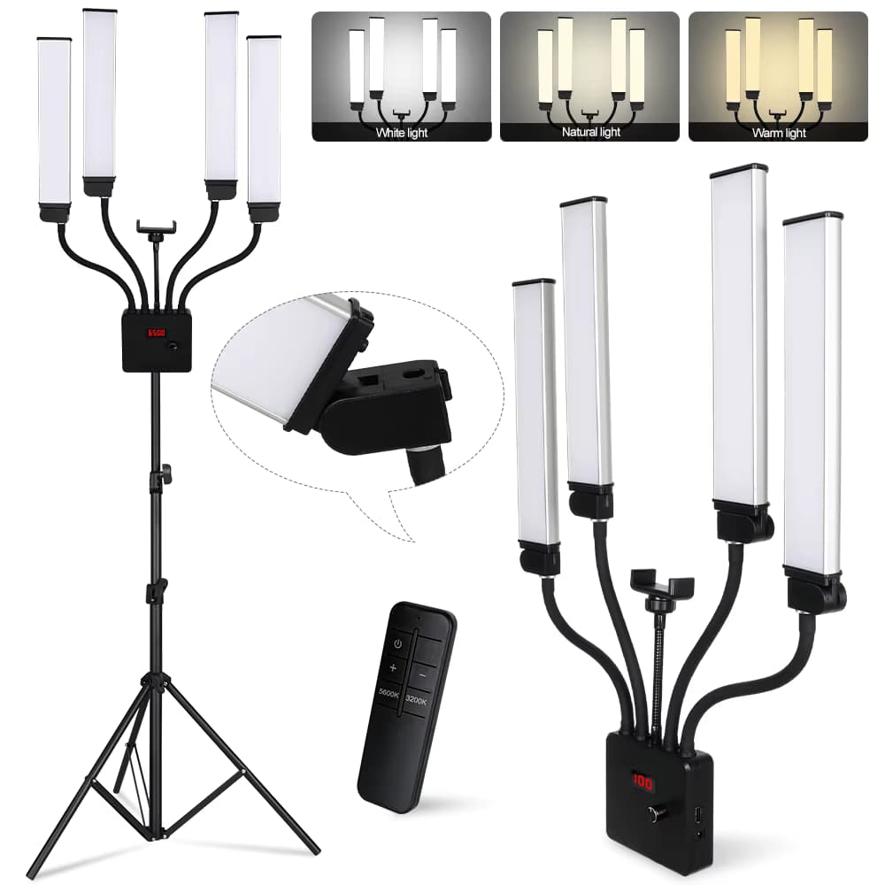 80W Vierarmige LED-Leuchte Professionelle LED-Stehlampe für Live-Streaming, Videoaufnahmen, Augenbrauen-Tattoo und Make-up