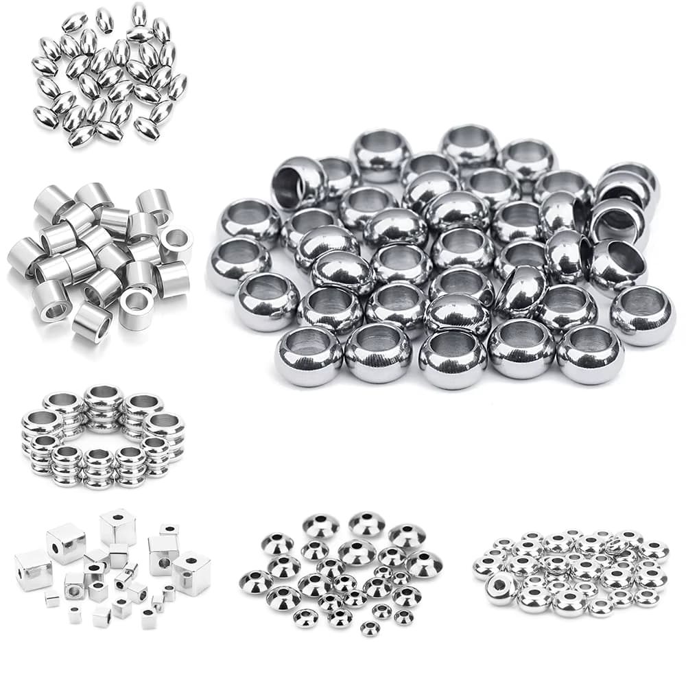 20-50 Stück Edelstahl perlen quadratisch rund großes Loch lose Distanz perle für Schmuck herstellung Charms Armbänder Halskette Zubehör