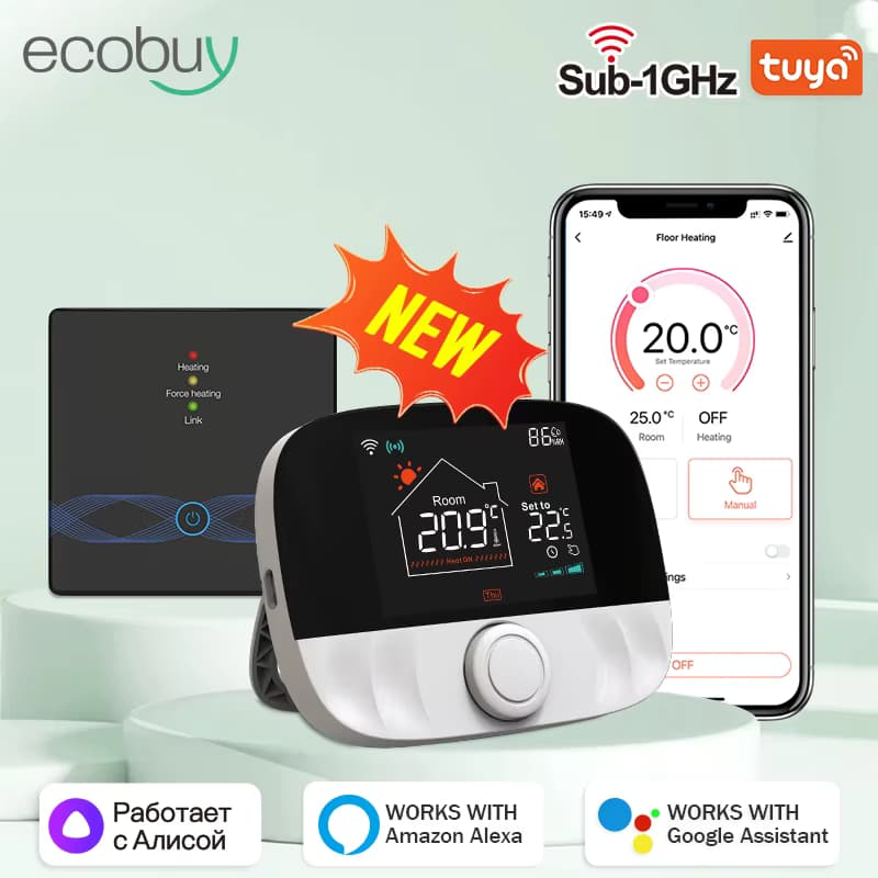 Tuay Smart Home Kabelloser WLAN-Thermostat für Gaskessel Batteriebetriebener Heizungsthermostat Digitaler Temperaturregler Smart Life