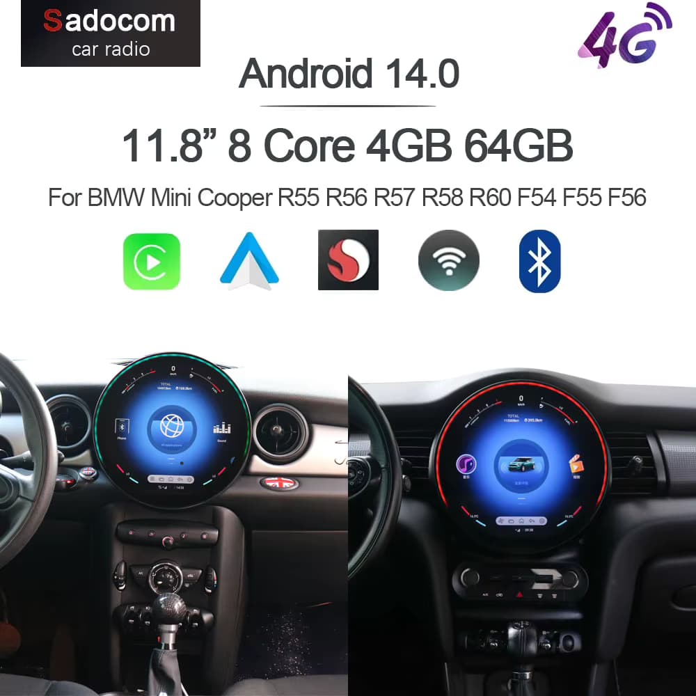 Carplay DSP 8GB 128GB 11,8' Android 14.0 Autoradio Multimedia-Player für BMW Mini Cooper R55 R56 R57 R58 R60 F54 F55 F56 NBT
