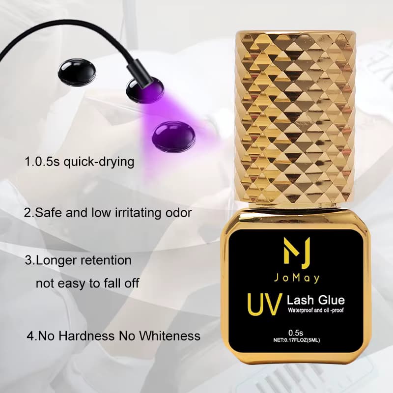 JOMAY 5 ml Wimpernkleber 0,5 S für Wimpernverlängerung, UV-Kleber, langanhaltende Retention, 75 Tage UV-Schwarzkleber für Wimpernverlängerung