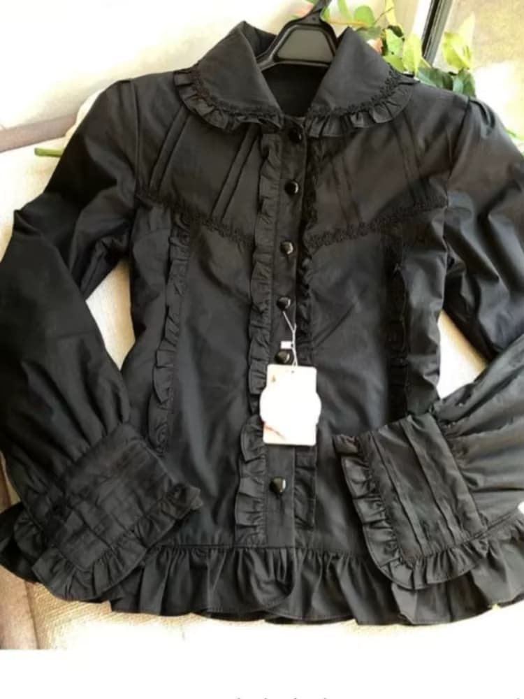 Damen-Design Kawaii Slim Solid Lolita-Shirt Frühling Süßes Langarm-T-Shirt mit Puppenkragen Weibliche Modische Hübsche Dünne Kleidung