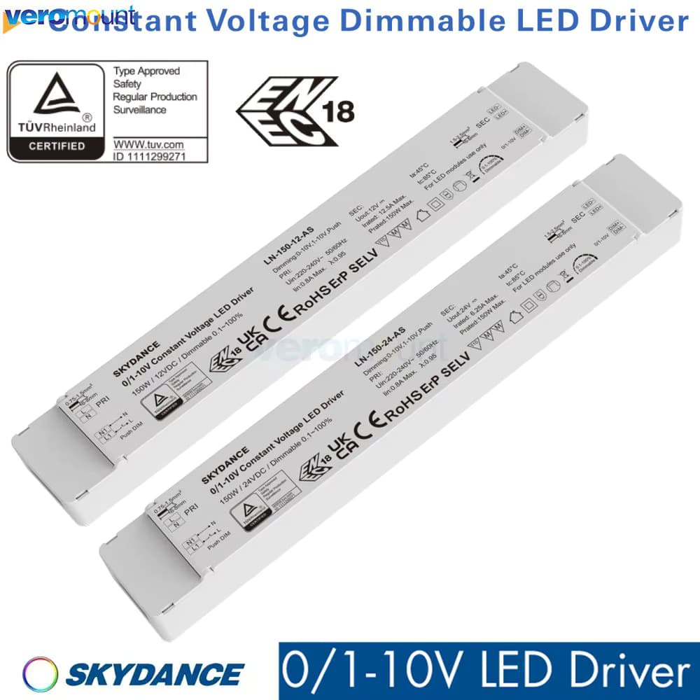 Skydance 0/1–10 V, CV-dimmbarer LED-Treiber, Transformator, Leistung AC 220 V auf DC 12 V, 24 V, 40 W, 75 W, 150 W, PWM-Dimm-LED-Licht LN-150-24-AS