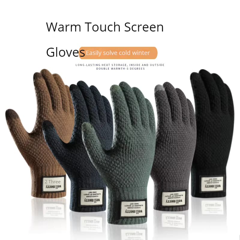 Herren-Plüsch- und dicke Jacquard-Handschuhe für Herbst und Winter, kältebeständiger Touchscreen, warme Wollstrick-Outdoor-Radsport-All-Fi
