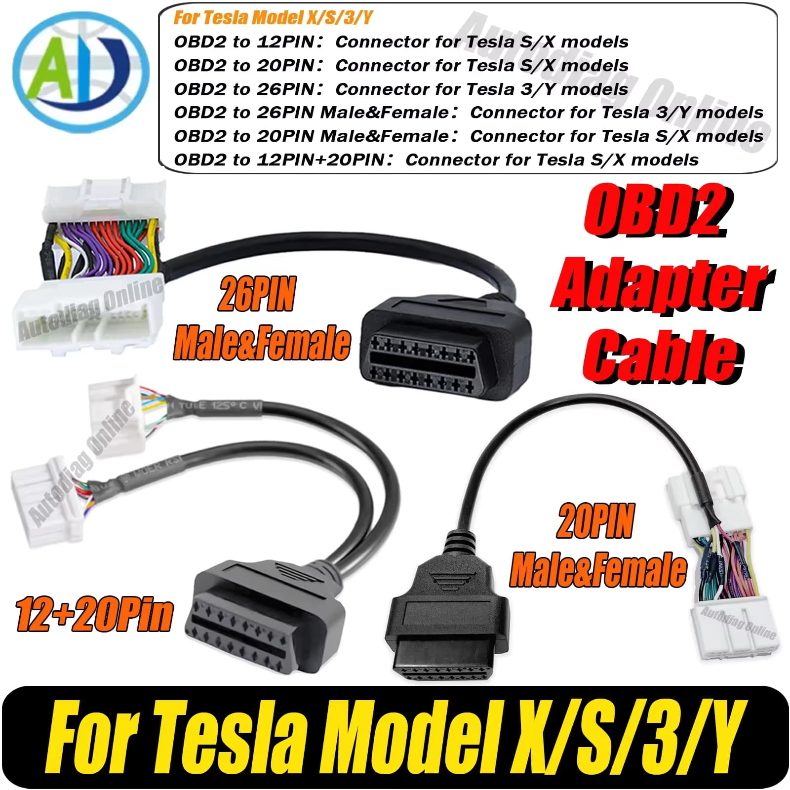 OBD2-Diagnosekabel 26-polig für Tesla Model X/S/3/Y OBD2-Steckerkabel für X431 Scanner 20-polig OBD-Diagnosekabel für Tesla