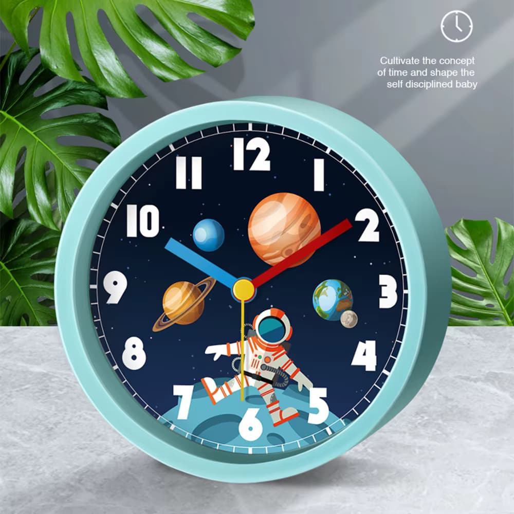 Runde Cartoon Wecker Astronaut Planet Kleine Wakeup-Tool Für Kinder Desktop Uhr Lautsprecher Stumm Nicht Ticking Tisch Uhr