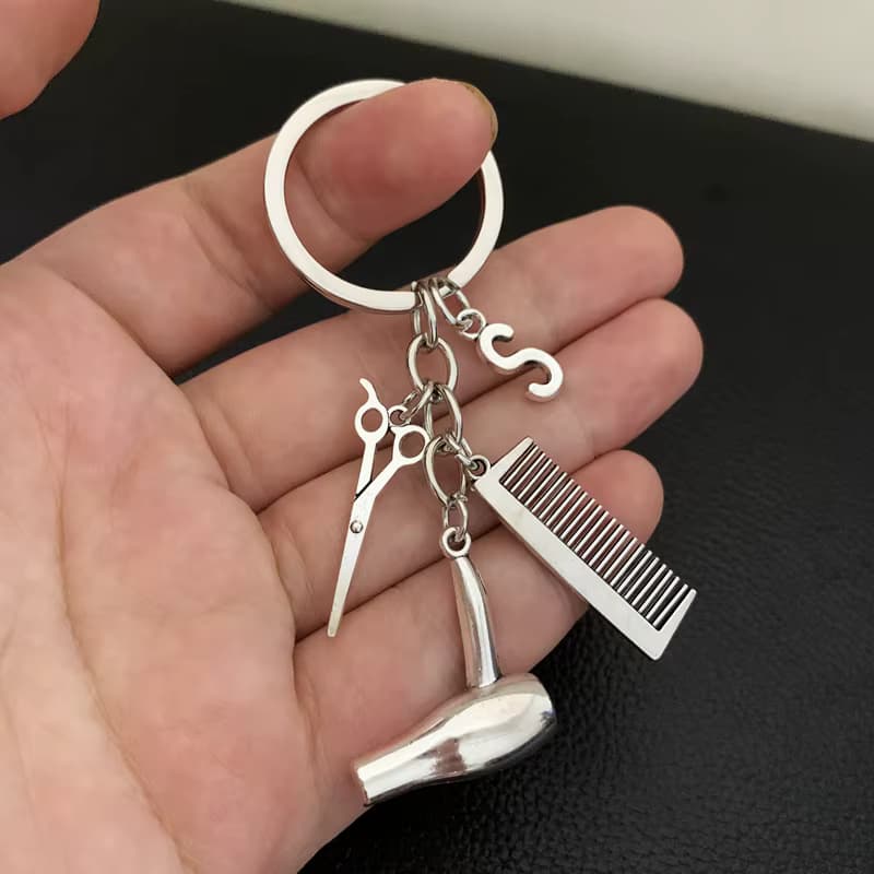 2021 haar stylist ätherisches haar trockner schere kamm Dekorative Schlüsselanhänger Friseure Geschenk Schlüssel Ringe Haar Trockner brief Schlüsselring