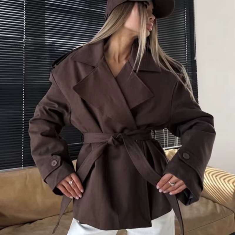 Damenjacke 2026 Neue Mode Lose Gerade Geschnittene Jacke mit Gürtel Frühling Herbst Damen Oberbekleidung Lässiger Schicker Damen-Trenchcoat