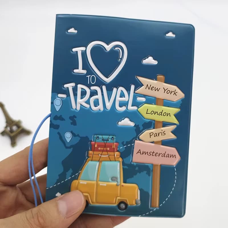 1 Stück „I Love Travel“ 3D-PVC-Reisepasshülle/Einband für Reisepasshülle/Geldbörse, Schulbedarf, für Studenten