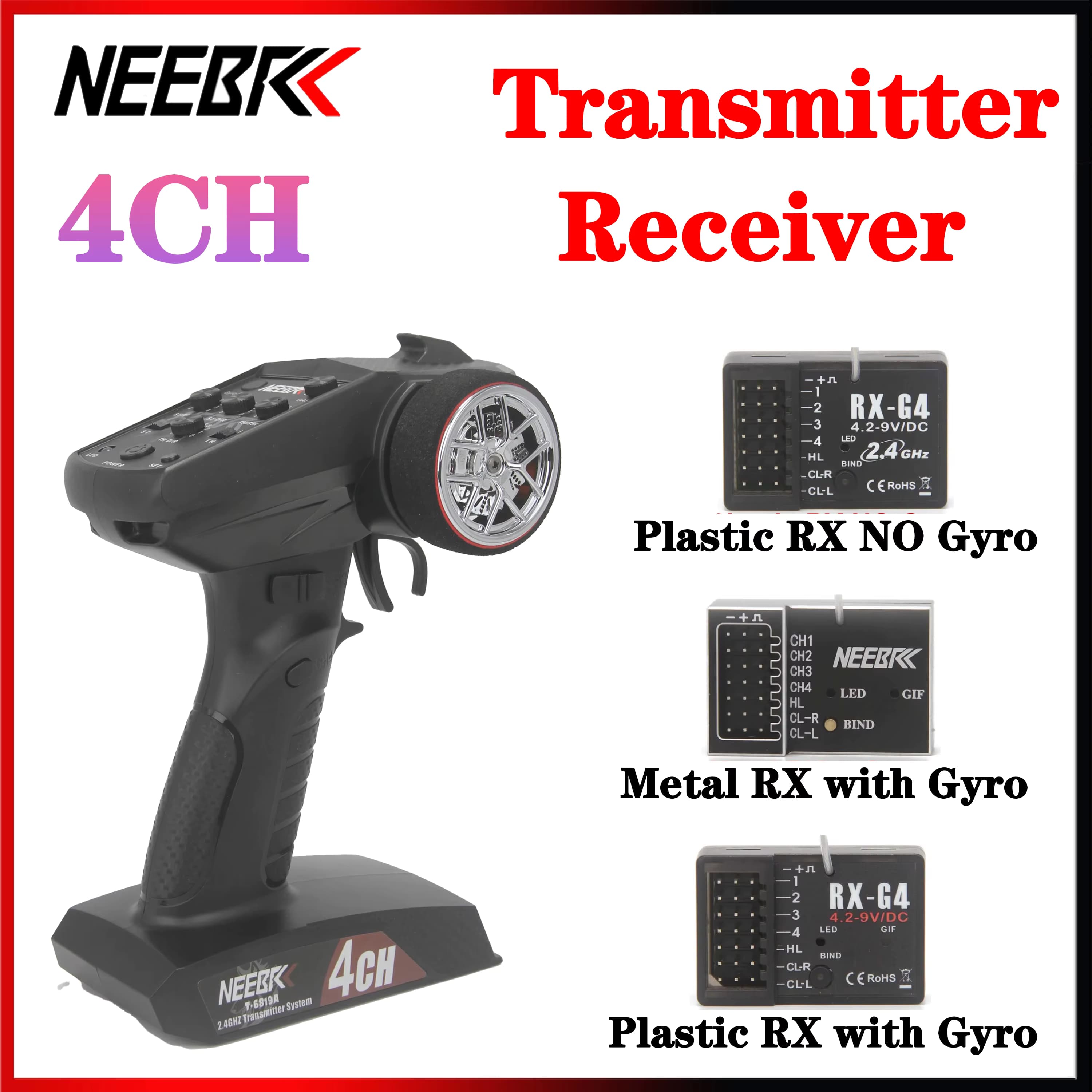 4-Kanal 2,4G Sender Lichtsteuerungssystem Fernbedienung Metall / Kunststoff / Gyro-Empfänger für RC Auto Boot DIY Spielzeugteile