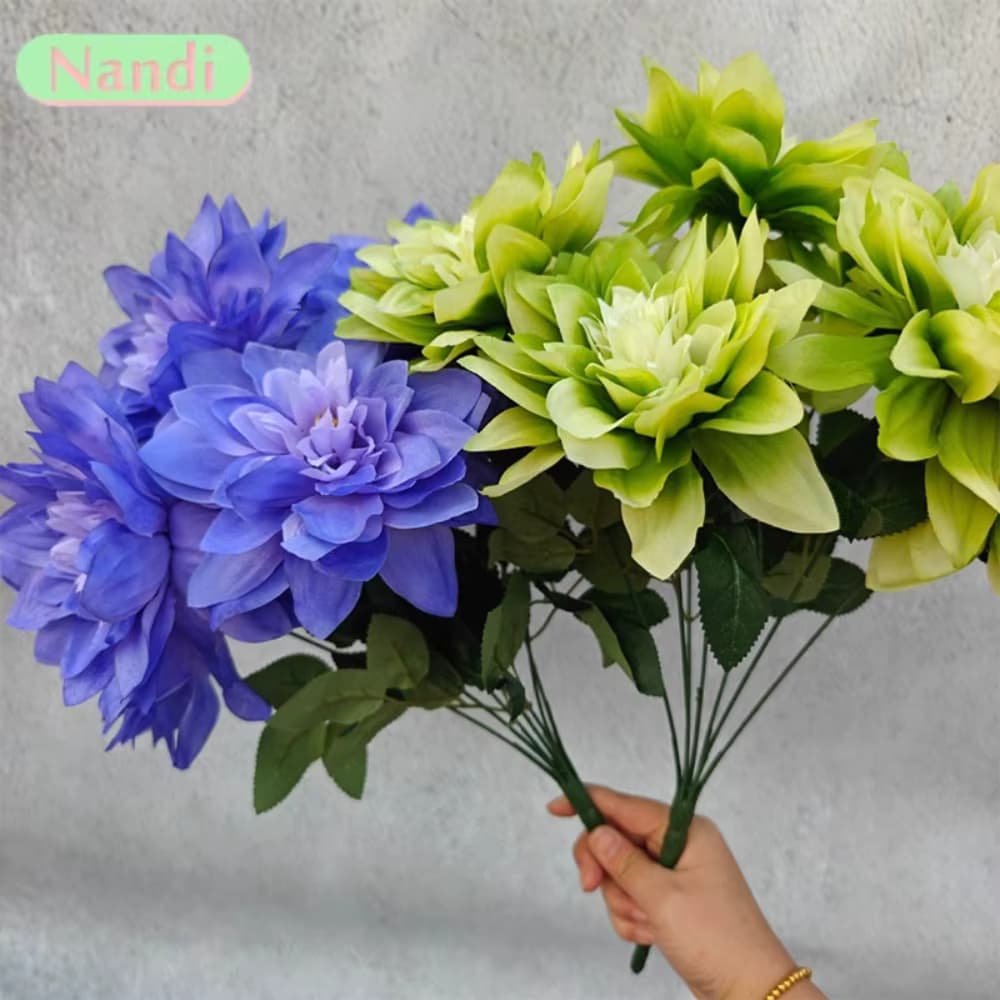 Großer Durchmesser, 7-köpfige Dahlie-Simulationsblume, tausend Schichten, Dahlie, Hochzeit, Heimdekoration, Blumenarrangement, DIY-Zubehör
