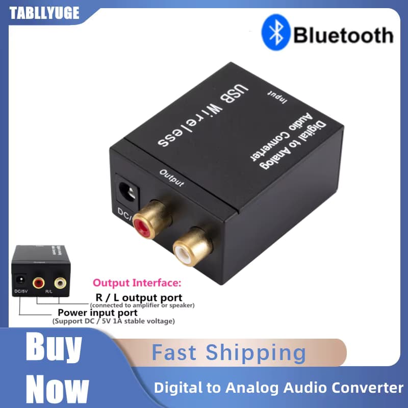 Digital-Analog-Audio-Konverter, unterstützt Bluetooth-Glasfaser, Toslink, koaxiales Signal zu RCA R/L-Audio-Decoder, SPDIF DAC