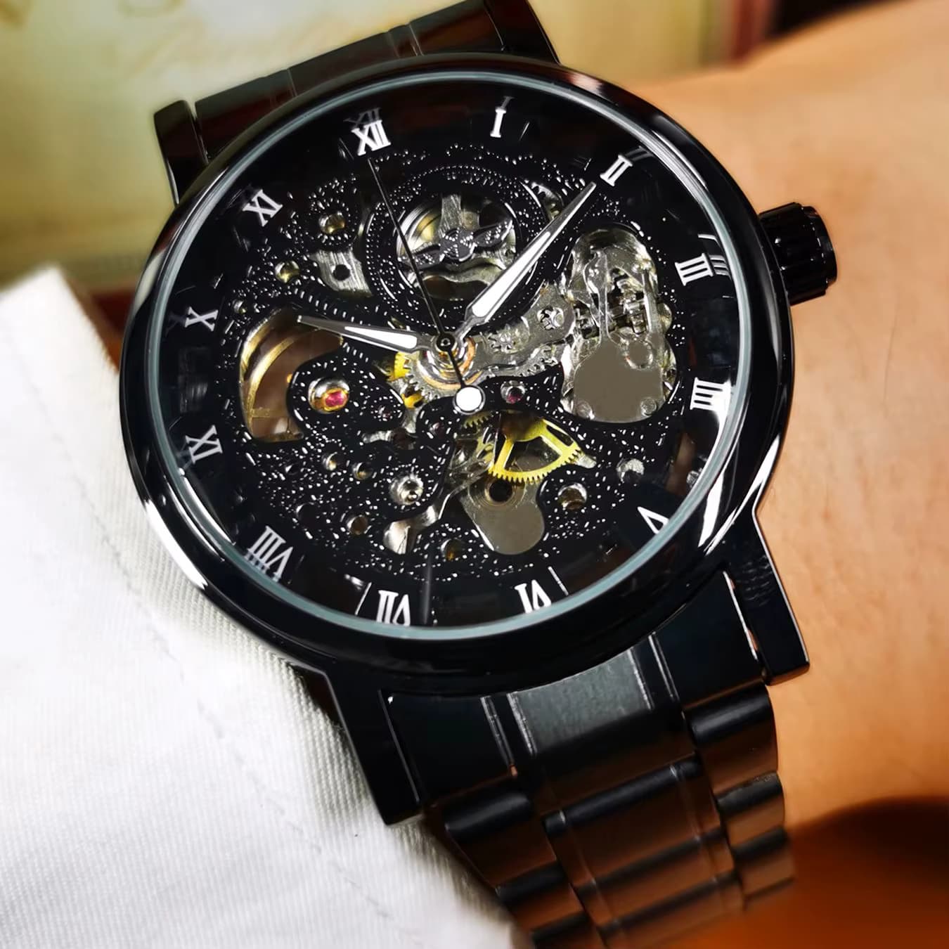 WINNER Business Herrenuhren Top-Marke Luxus Skelett Automatische Mechanische Uhr für Männer Leuchtende Zeiger Edelstahlarmband