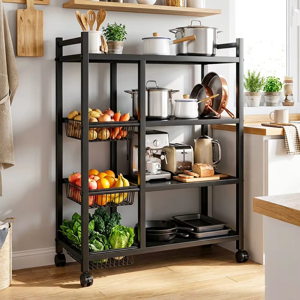 Multifunktionales Küchenregal Bewegliche Aufbewahrungsregale Metall-Universalschrank für Küche Bad Wohnzimmer Garage