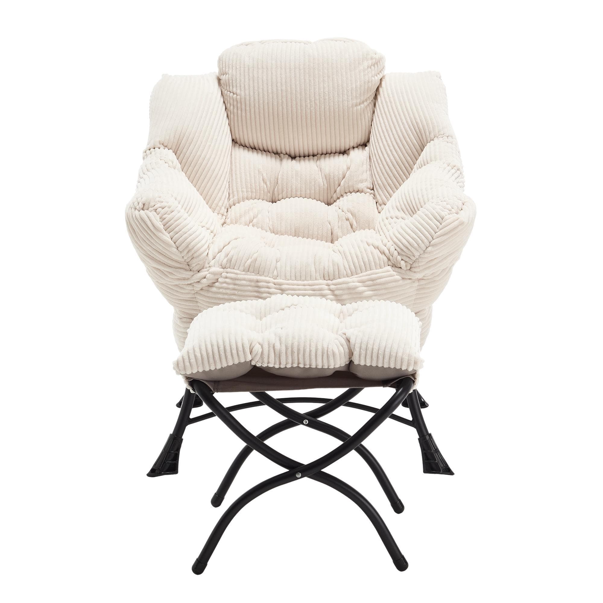 Lounge-Sessel mit Hocker, Armlehnen und einer Seitentasche, Flanellbezug, 69.9x64.0x95.0 cm, Weiß