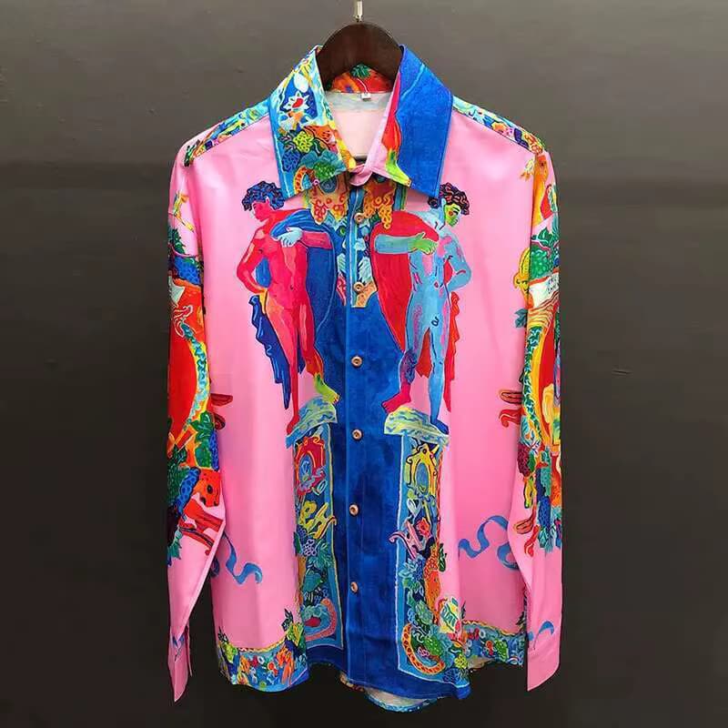 Bohemian Holiday Print Shirt für Männer 2022 Herbst Porträt Print Shirt Mode Langarm Hip Hop Party Stagewear Social Shirt
