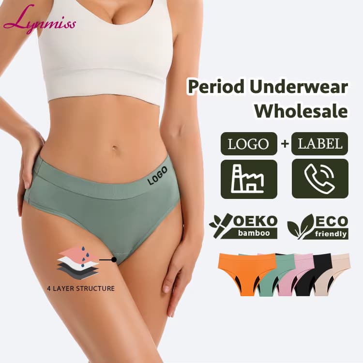 Bamboo Bikini Low-Rise Menstrual Culotte Underwear Everyday Seamless Breathable Leak Proof 4-Layer Absorbency Eco-Friendly. Tilbud fra Alibaba US.
