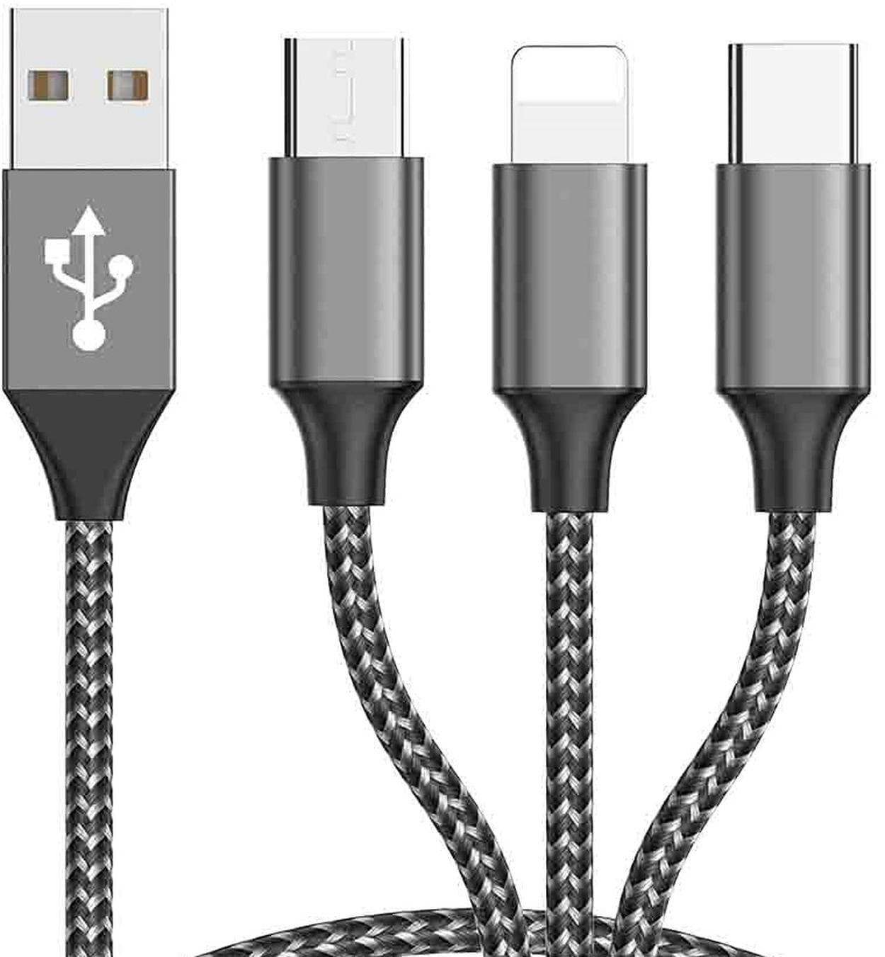 EWANTO 1.2m 3 in 1 Adapterkabel USB-C (m), micro USB (m) und für iOS für Apple für iPhone 5 bis 13 X Xr Xs für Max für Ipad (m) auf USB-A (m) Kabel 5A, Silber JS-0006. Offer from EWANTO DE.