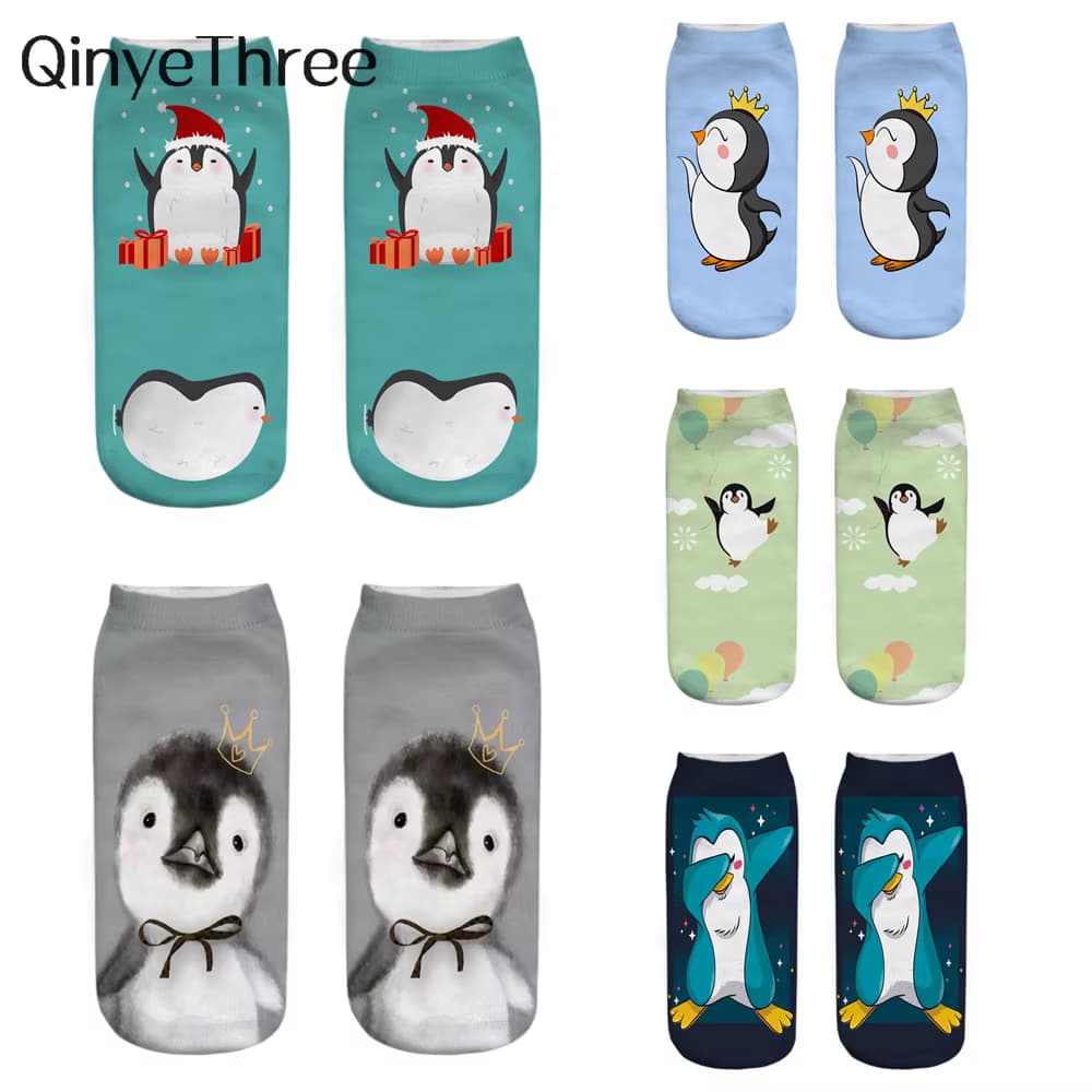 Neue Lustige 3D Druck Nette Cartoon Singen Tanzen Weihnachten Pinguin Unisex Tier Serie Kurze Knöchel Socken Calcetines De Mujer