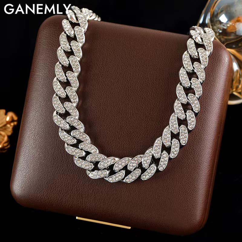 GANEMLY Silber Farbe Funkelnden Zirkon Kubanischen Kette Halskette Für Frauen Neue Mode Punk Dicken Hals Kette Wasserdicht Schmuck Geschenk