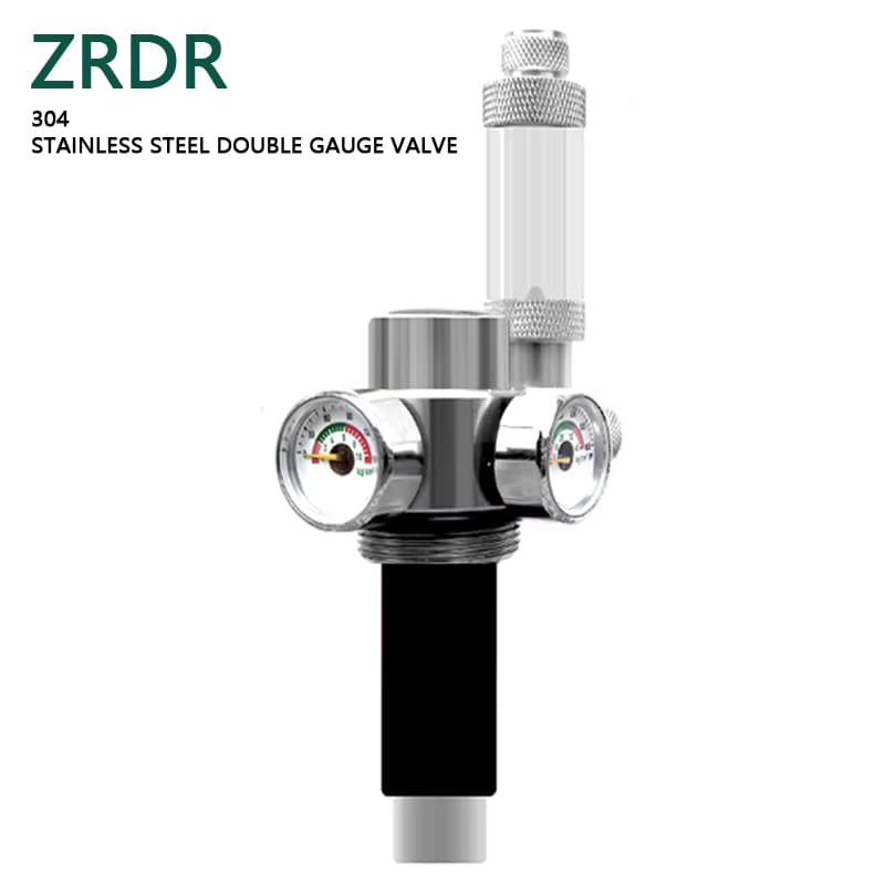 ZRDR Aquarium CO2-Generator Edelstahl Doppelmanometer-Ventil Innengewinde Stahlzylinder-Ventil Aquarium CO2-Zubehör