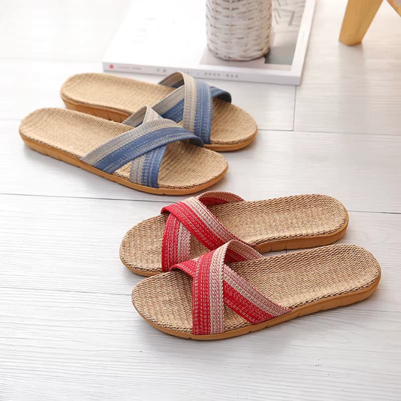 Hemp Home Damen-Hausschuhe, flache Schuhe mit offenem Zehenbereich, Designer-Sommerschuhe für Damen, neue Indoor-Slipper, rutschfeste, weiche Sohle, Unisex, atmungsaktiv