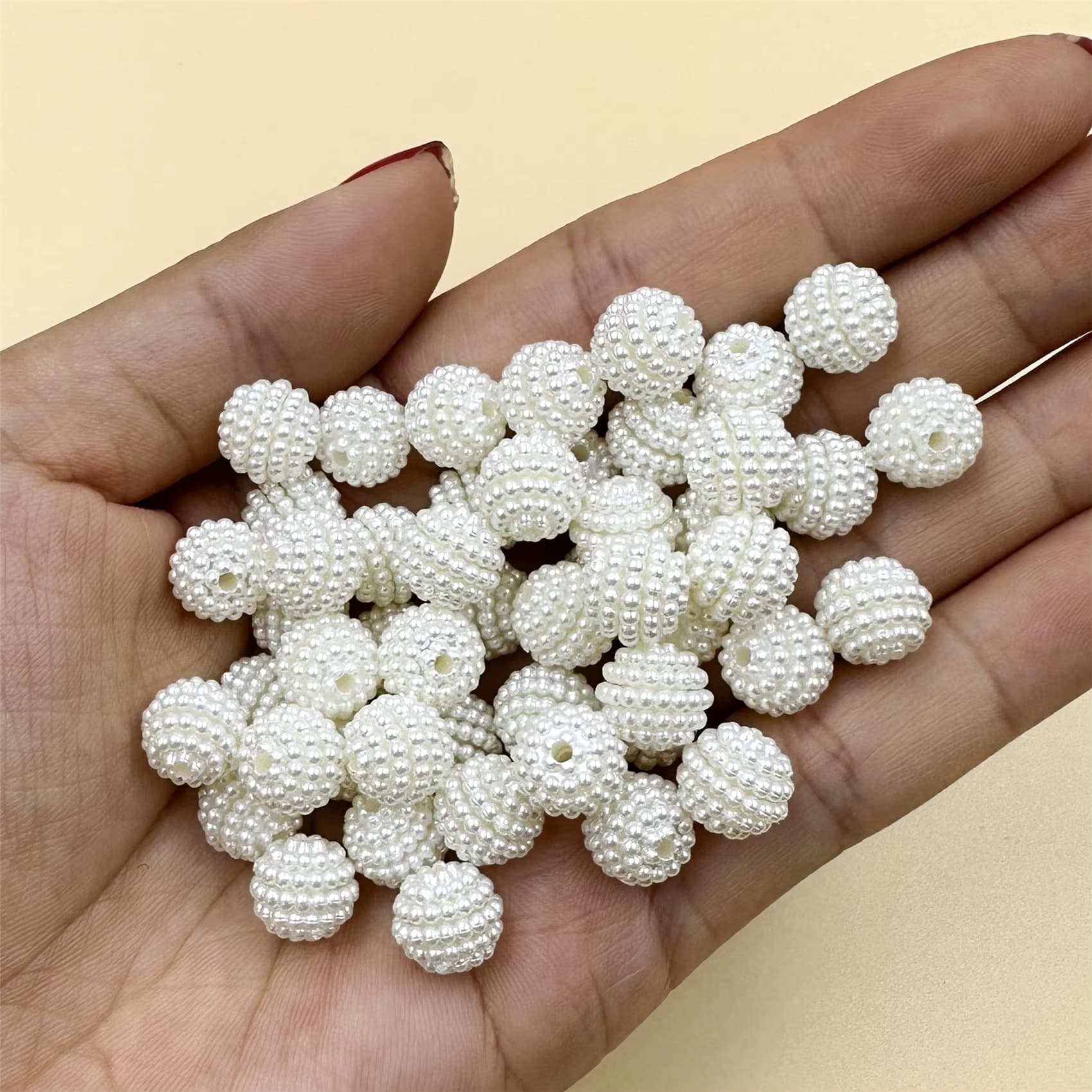 50-10Pcs 10/12/14/18/20mm Acryl Beige Imitation Perle Runde Bayberry ball Lose Perlen DIY Schmuck Machen Material Großhandel