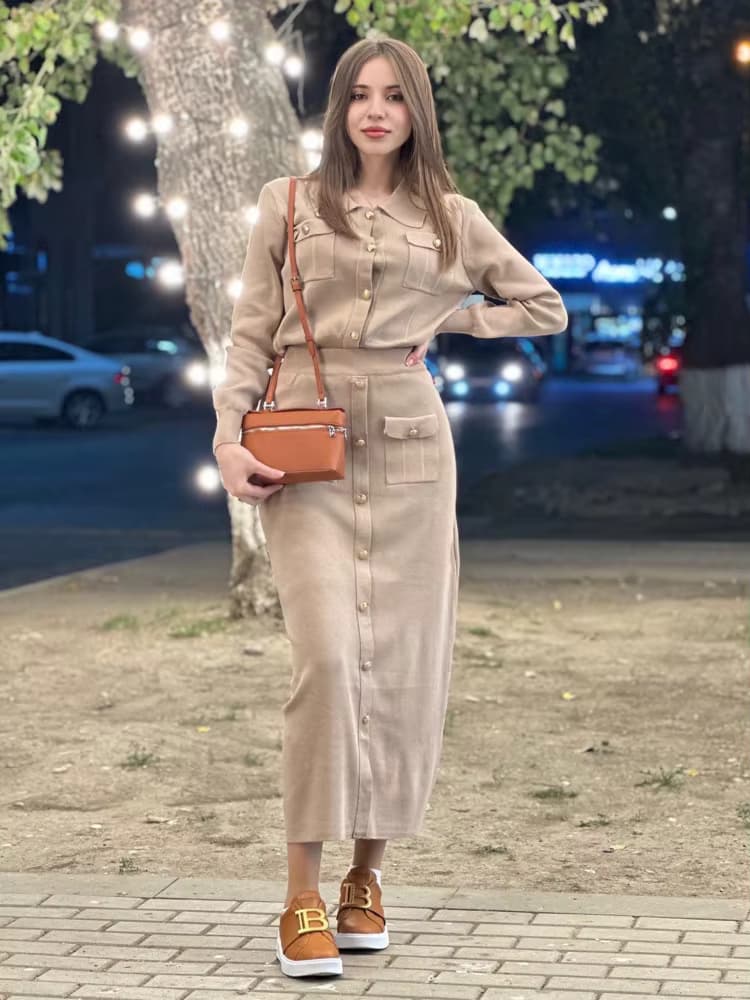 2023 Herbst Winter neuen Stil elegante stilvolle Stricks ets für Frauen Polo Neck Cardigan Sweater mittellangen Rock passt Outfits