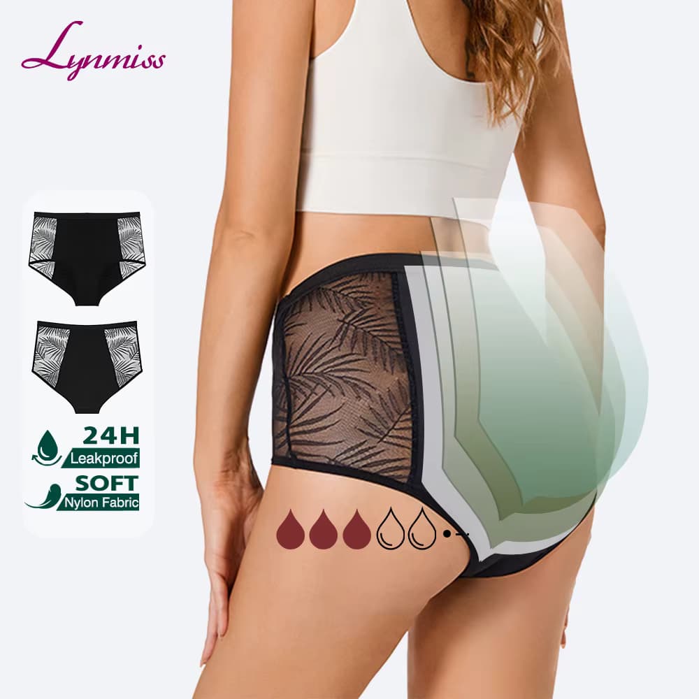 LYNMISS Women High Waist Bamboo Lace Silk Screen Printed Menstrual Panties Culott Underwear for Teens Period. Tilbud fra Alibaba US.