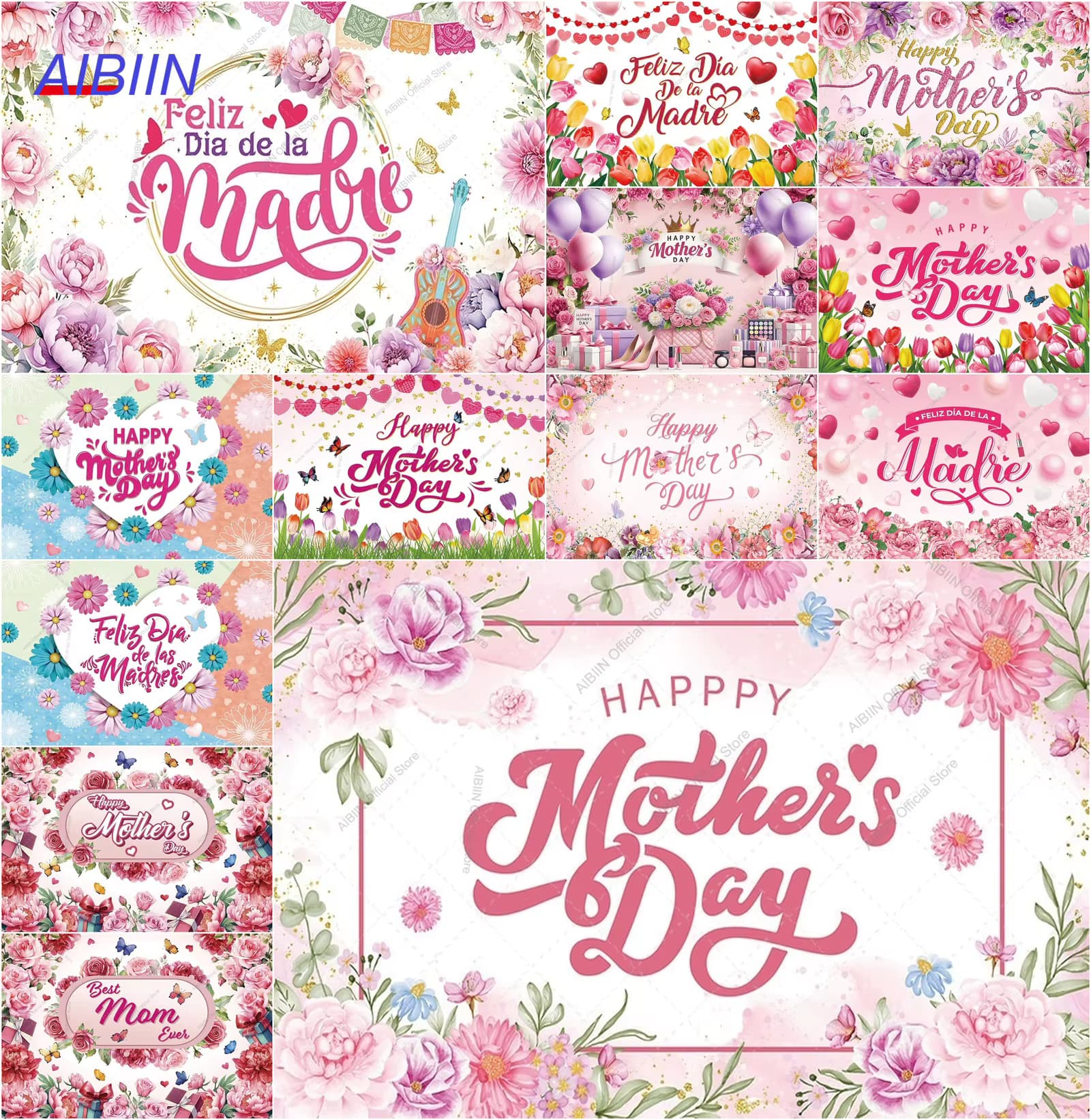 Hintergrund zum Muttertag, Geburtstag, Rosen-Blumenmuster, rosa Blumen, beste Mama aller Zeiten, Kuchen, Party-Dekoration, Porträt, Fotozone-Hintergrund