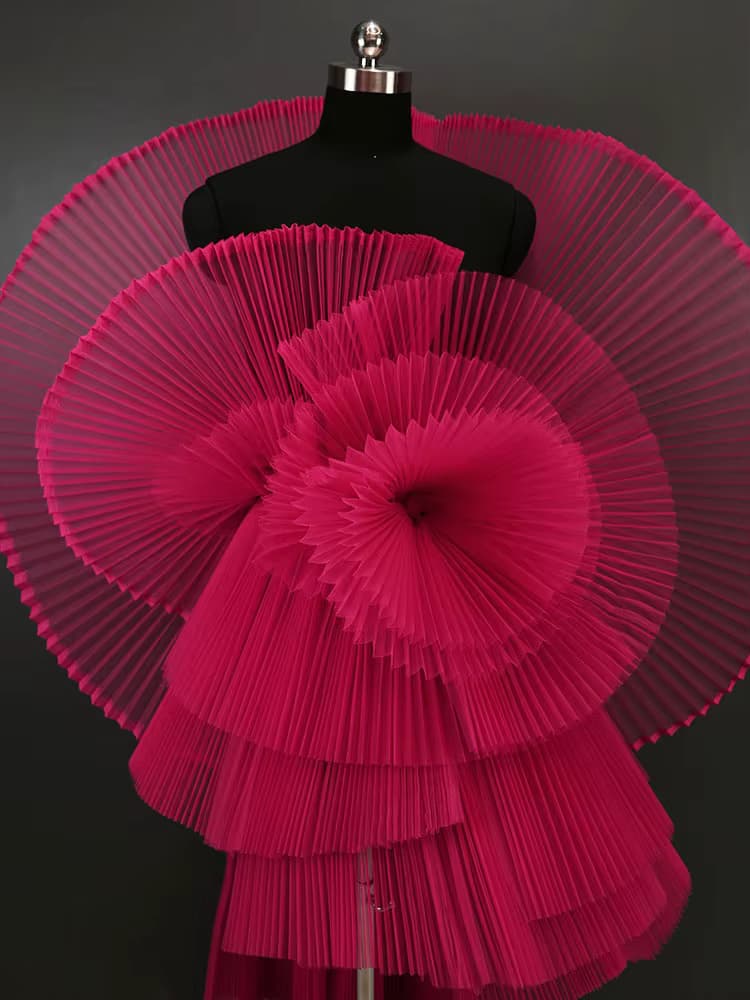 Akkordeon plissierter steifer Gaze-Stoff im Meterware, Mesh-Stoffe für Bühnenhintergrund, DIY-Form zum Nähen von Modekleid-Designerstoffen