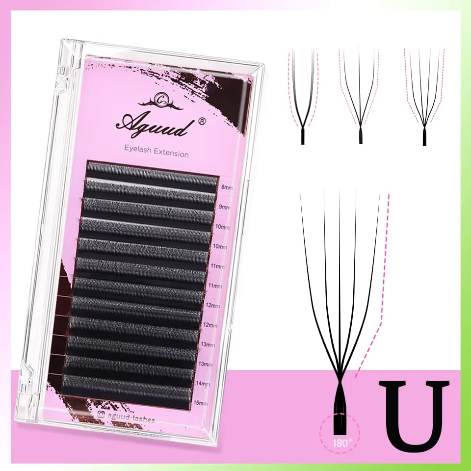 AGUUD U-Form YY 3D 4D 5D Wimpernverlängerung Einfach Anzuwendende U-förmige Vorgefertigte Volumen-Wimpern Premium PBT Natürliche Nerz-Kunstwimpern